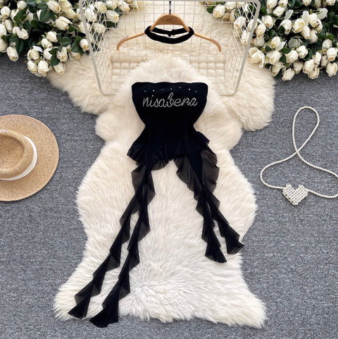 Irregular Design Ruffled Top with Choker