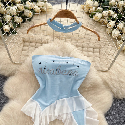Irregular Design Ruffled Top with Choker
