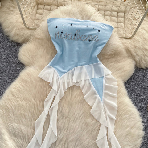Irregular Design Ruffled Top with Choker