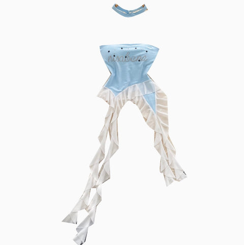 Irregular Design Ruffled Top with Choker