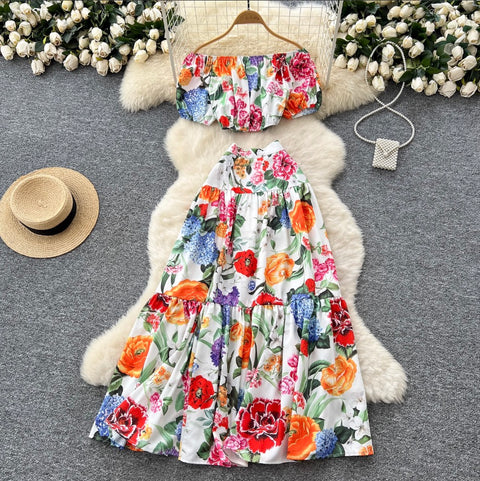 Puffy Top & Skirt Floral Printed 2Pcs