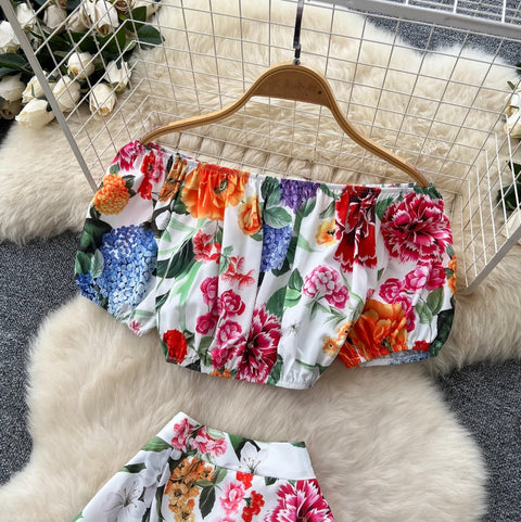 Puffy Top & Skirt Floral Printed 2Pcs