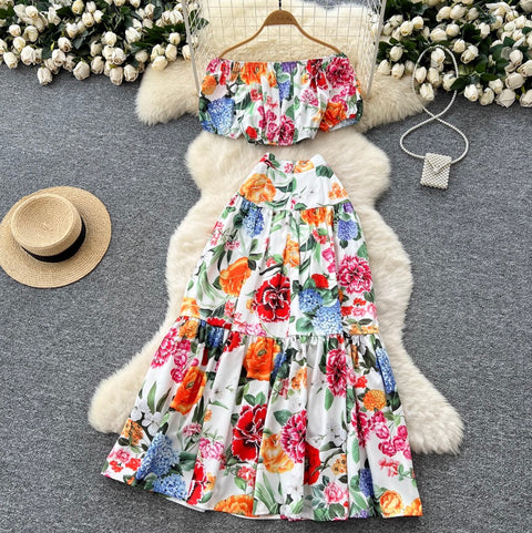 Puffy Top & Skirt Floral Printed 2Pcs