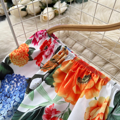 Puffy Top & Skirt Floral Printed 2Pcs