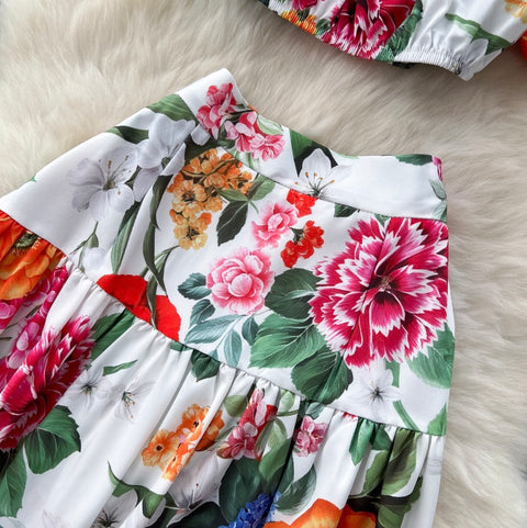 Puffy Top & Skirt Floral Printed 2Pcs