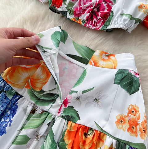 Puffy Top & Skirt Floral Printed 2Pcs