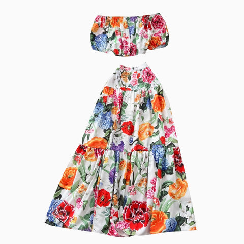 Puffy Top & Skirt Floral Printed 2Pcs