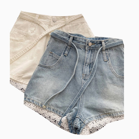 Lace Trim Hottie Denim Shorts