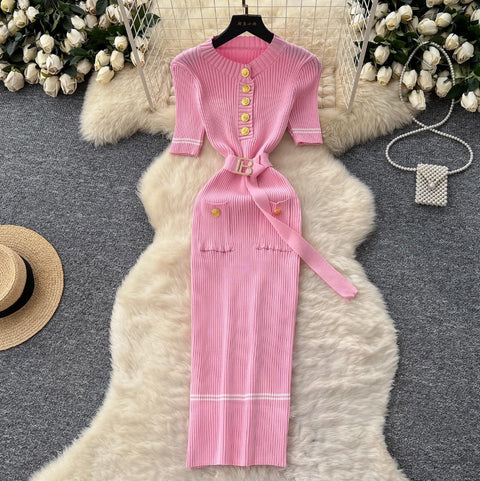 Premium Slim-fit Metal Button Knitted Dress