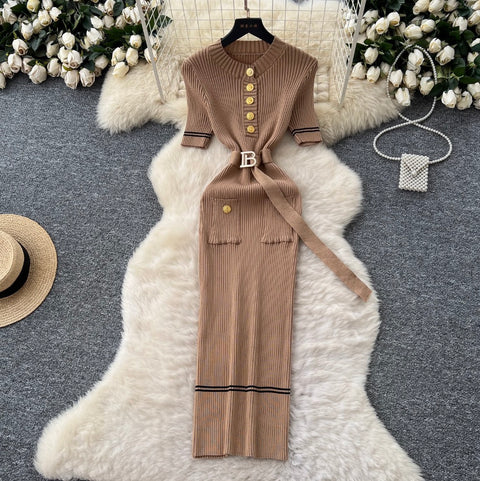 Premium Slim-fit Metal Button Knitted Dress