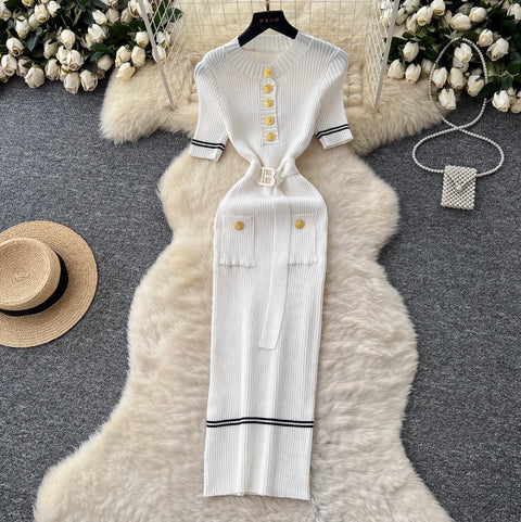 Premium Slim-fit Metal Button Knitted Dress