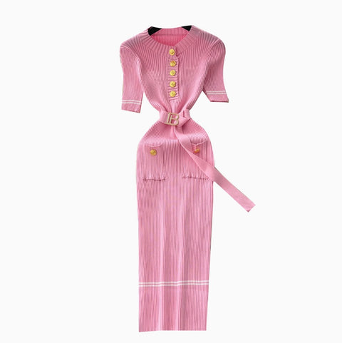 Premium Slim-fit Metal Button Knitted Dress