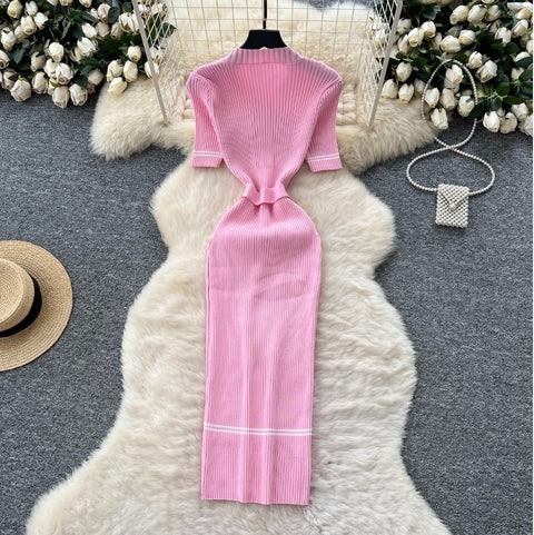 Premium Slim-fit Metal Button Knitted Dress