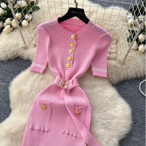 Premium Slim-fit Metal Button Knitted Dress