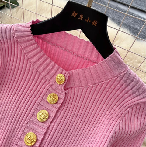 Premium Slim-fit Metal Button Knitted Dress