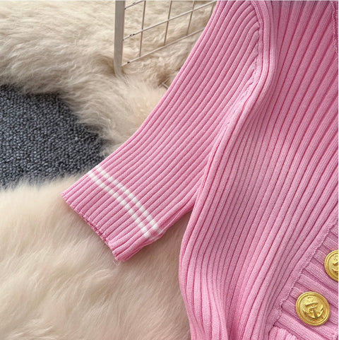 Premium Slim-fit Metal Button Knitted Dress