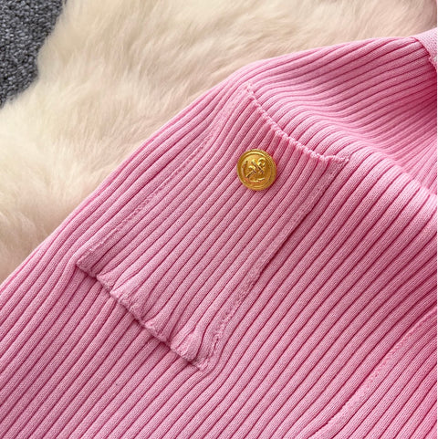 Premium Slim-fit Metal Button Knitted Dress