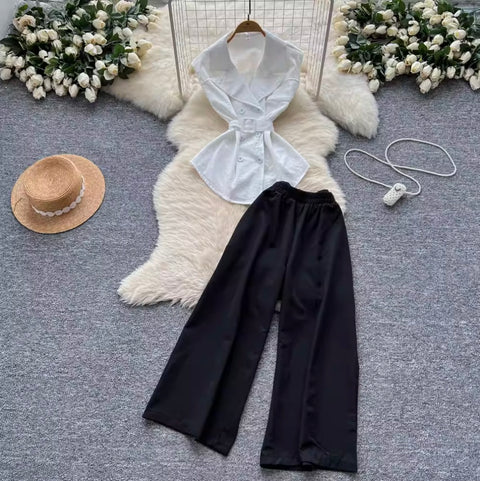 V-neck Suit Vest & Black Trousers 2Pcs
