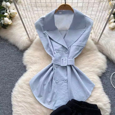V-neck Suit Vest & Black Trousers 2Pcs
