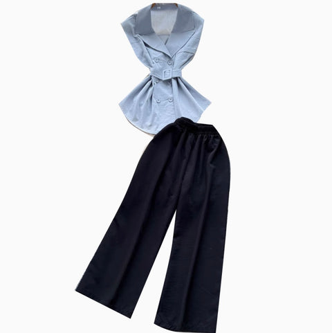 V-neck Suit Vest & Black Trousers 2Pcs