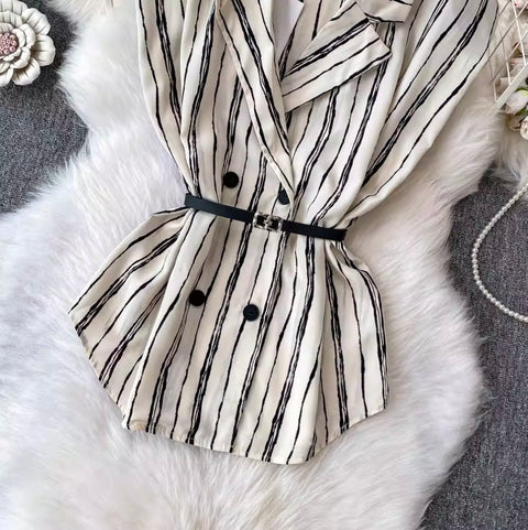 Striped Sleeveless Shirt & Half-body Skirt 2Pcs