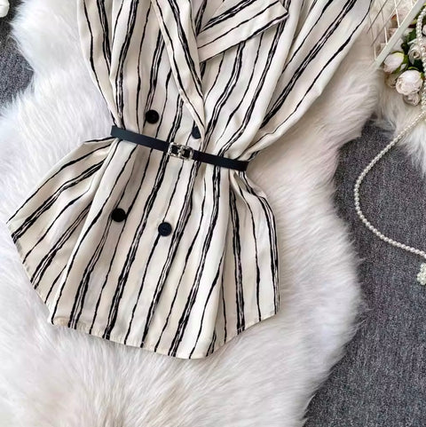 Striped Sleeveless Shirt & Half-body Skirt 2Pcs