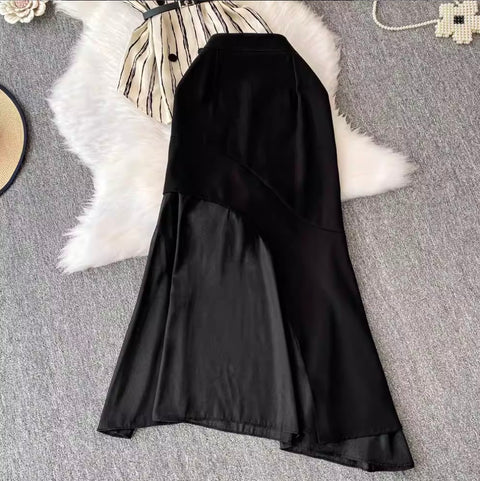 Striped Sleeveless Shirt & Half-body Skirt 2Pcs