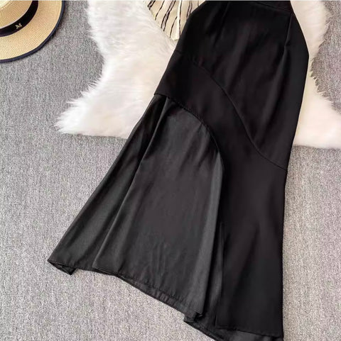 Striped Sleeveless Shirt & Half-body Skirt 2Pcs