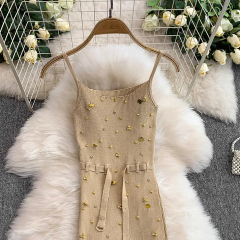Chic Beaded Knitted Slip Dress