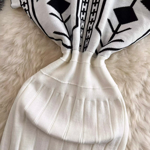 Premium V-neck Printed Knitted Dress