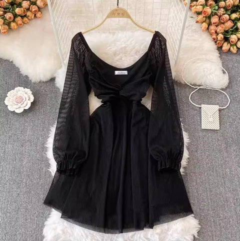 Chic V-neck Knotted Mesh Dress