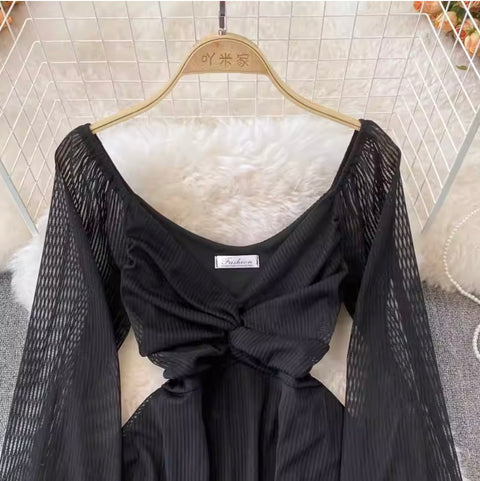 Chic V-neck Knotted Mesh Dress