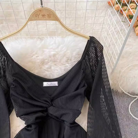 Chic V-neck Knotted Mesh Dress