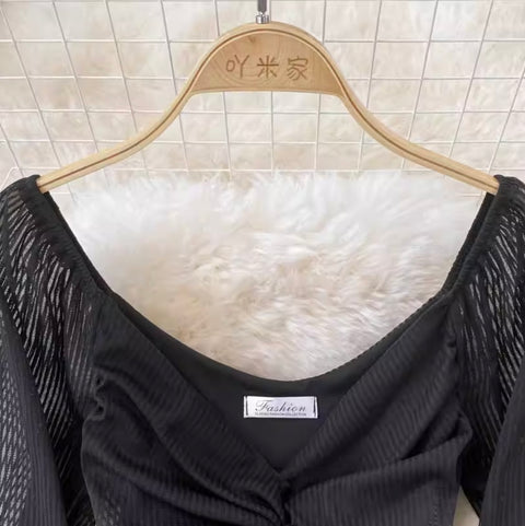 Chic V-neck Knotted Mesh Dress