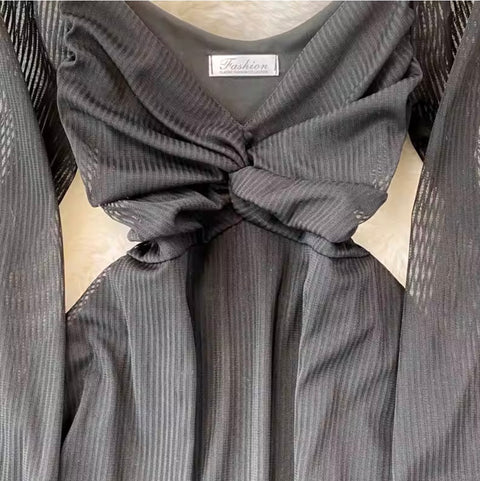 Chic V-neck Knotted Mesh Dress