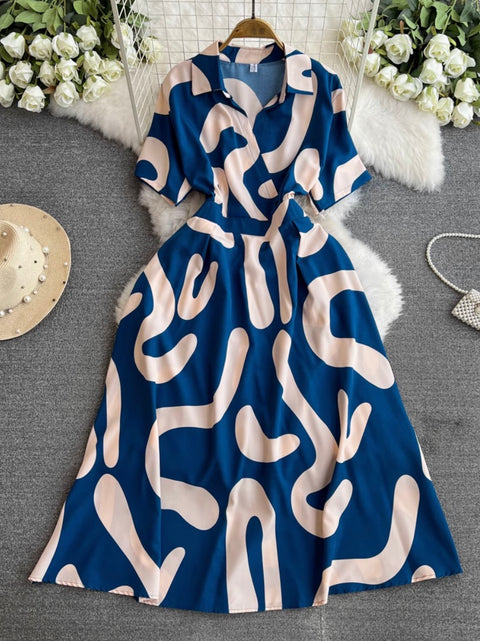 V-neck Printed Chiffon Shirt Dress