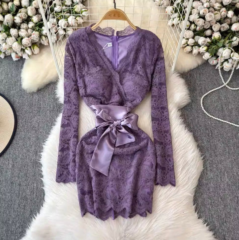 Sexy V-neck Embroidered Lace Dress