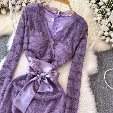 Sexy V-neck Embroidered Lace Dress