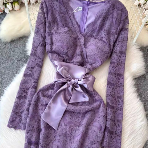 Sexy V-neck Embroidered Lace Dress