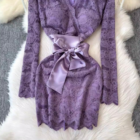 Sexy V-neck Embroidered Lace Dress