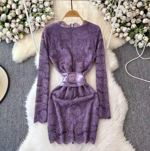 Sexy V-neck Embroidered Lace Dress