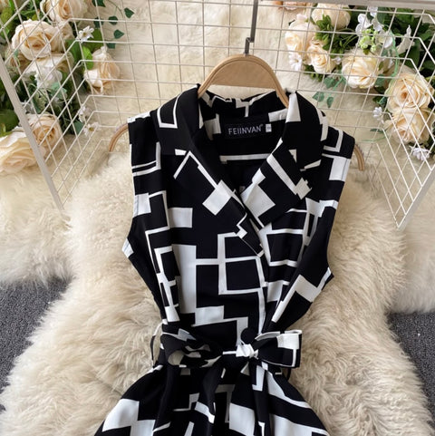 Niche Geometric Printed Shirt Dress