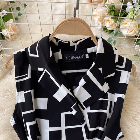 Niche Geometric Printed Shirt Dress