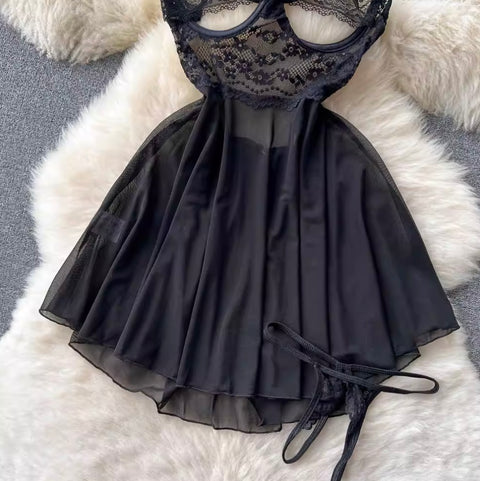 Sexy Black Lace Patchwork Slip Dress