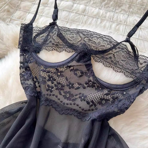 Sexy Black Lace Patchwork Slip Dress