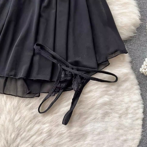 Sexy Black Lace Patchwork Slip Dress