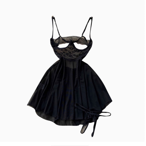 Sexy Black Lace Patchwork Slip Dress