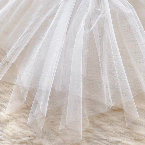 Lace Patchwork Puffy Mesh Slip Dress