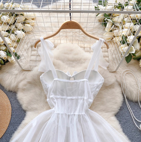 Lace Patchwork Puffy Mesh Slip Dress