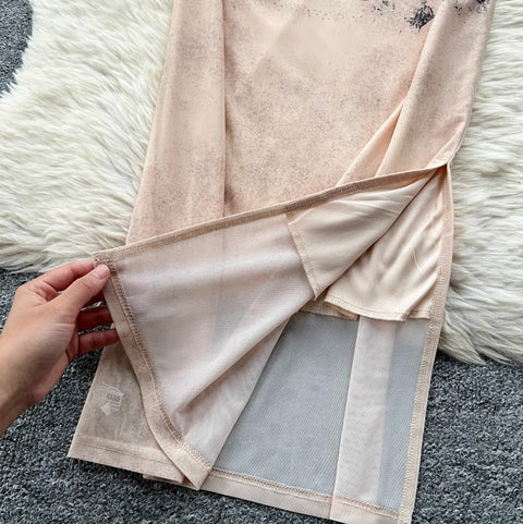 Butterfly Printed Mesh Slip Dress